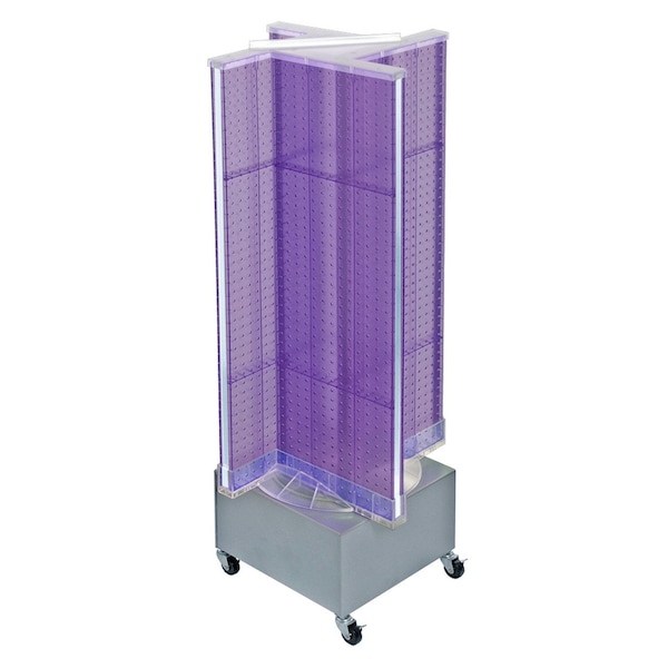 Pinwheel Pegboard Floor Display on Revolving Wheeled Base. Spinner Rack Stand.